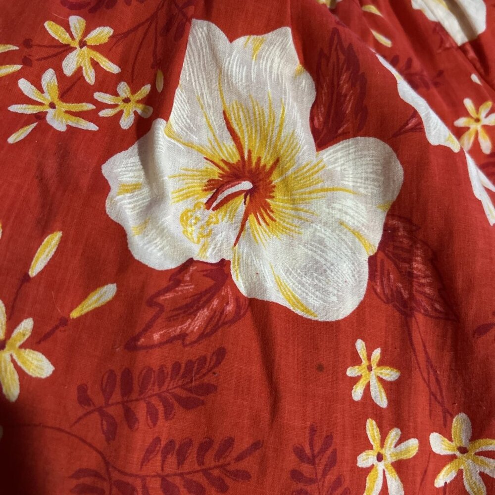 Vtg Sears Housecoat Red Floral 60s 70s Maxi Dress Mod Pockets Muumuu Hawaiian S - Picture 11 of 11